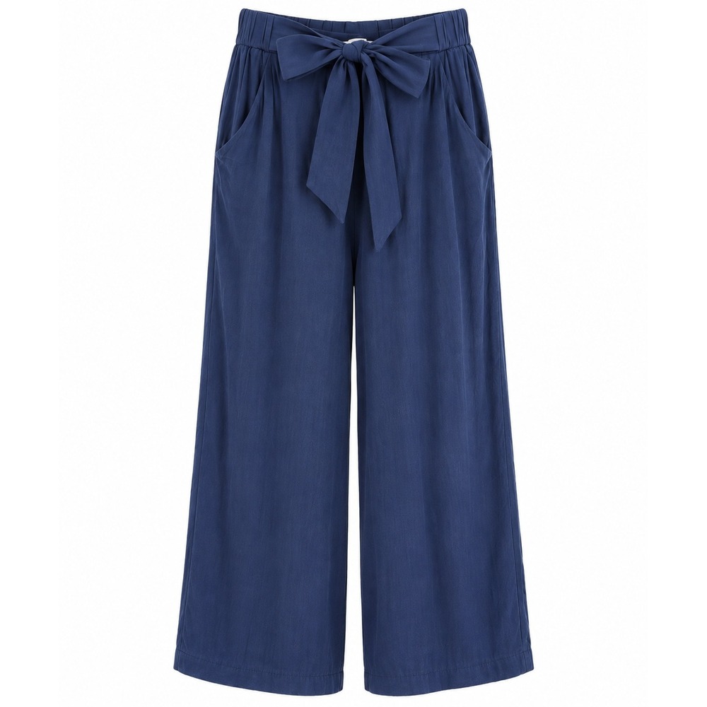 Wilfred Faun Pant Cropped Navy Blue Wide Leg Tie Waist High Rise S